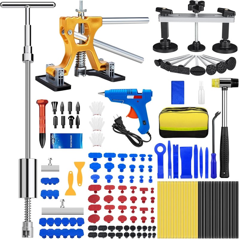 Sigoobal Dent Puller, 134PCS Paintless Dent Removal Kit – Car Dent Puller Kit with Slide Hammer 2 in 1 T-Bar, Golden Lifter, Bridge Puller–Dent Remover Tool for Car Hail, Dings Damage DIY Repair - Image 1